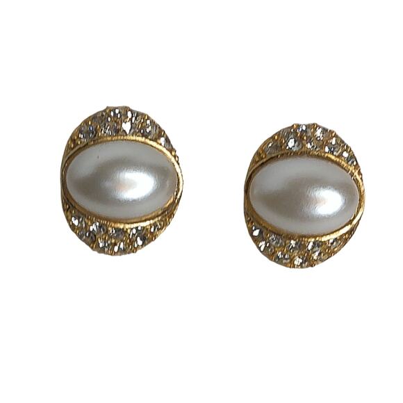 Vintage Weiss White Cabuchon Rhinestone Clip On Earrings - Picture 1 of 6